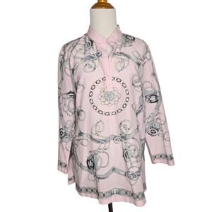 J. Mclaughlin Silk Blend Blouse Pale Pink Chain Equestrian Printed Women 8